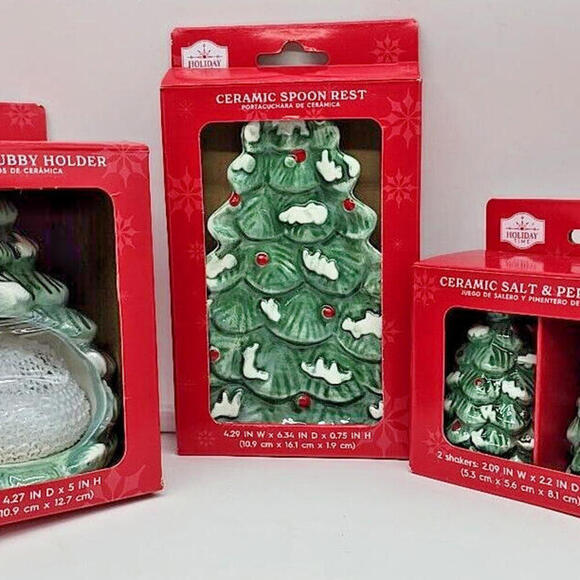 Holiday TIME Christmas Winter Ceramic Bundle Holder Salt And Pepper Spoon Rest - Picture 2 of 8